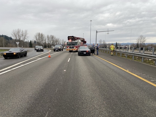 VRFA units on scene of a 2 vehicle MVC on Southbound SR-167 at the cloverleaf. The two left lanes are blocked