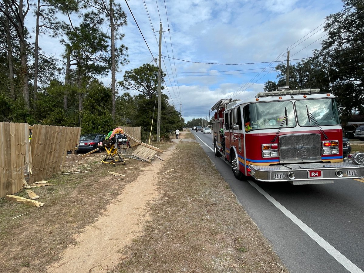 Car crashes through fence on Patricia Drive in Escambia County.  EMS is on scene