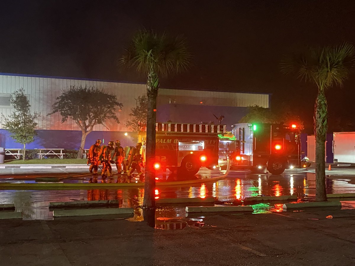 Flames could be seen towering above the Palm Beach Skate Zone  According to people familiar with the area, the fire may have started behind the building in a the parking lot with RVs, boats, etc.  PB Fire officials say the fire has been put out, and no one was inside