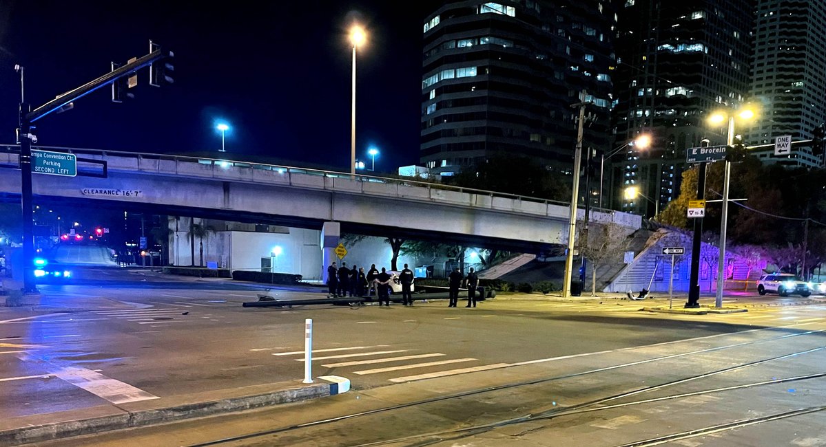 The intersection of E. Brorein St. and S. Franklin St. in downtown Tampa is closed while @FHPTampa investigates a traffic fatality