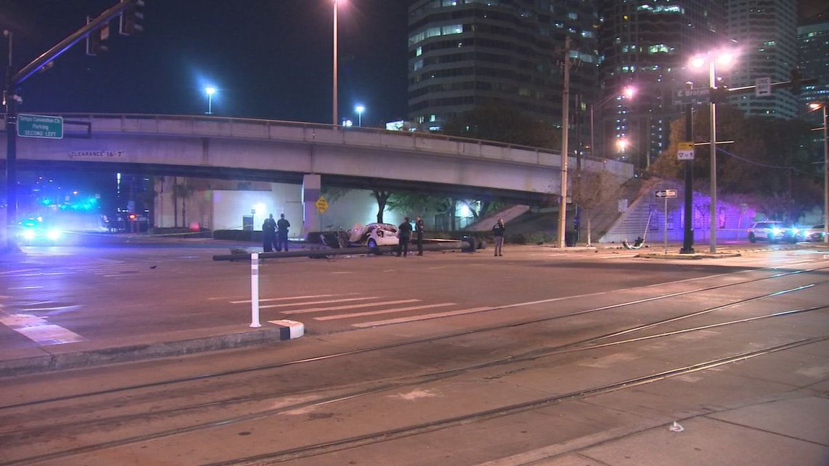 Avoid Brorein and Franklin Streets in downtown Tampa due to a deadly traffic crash investigation. A vehicle drove off the Selmon Expwy onto the roadway below and took out a pole. The driver died at the scene.