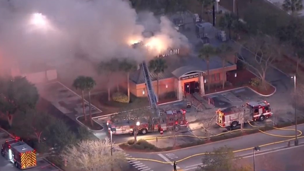 Fire engulfs Japanese steakhouse in St. Petersburg, Eagle 8 over the scene