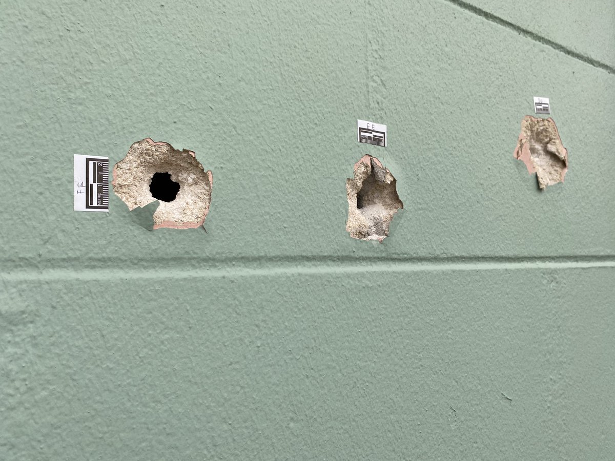 Some close ups of the bullet holes that now cover Lisa Malbory's home. She says her son was one of the victims of this shooting. @TitusvillePD says two people are dead after a car drove by and shot up the home Wednesday night