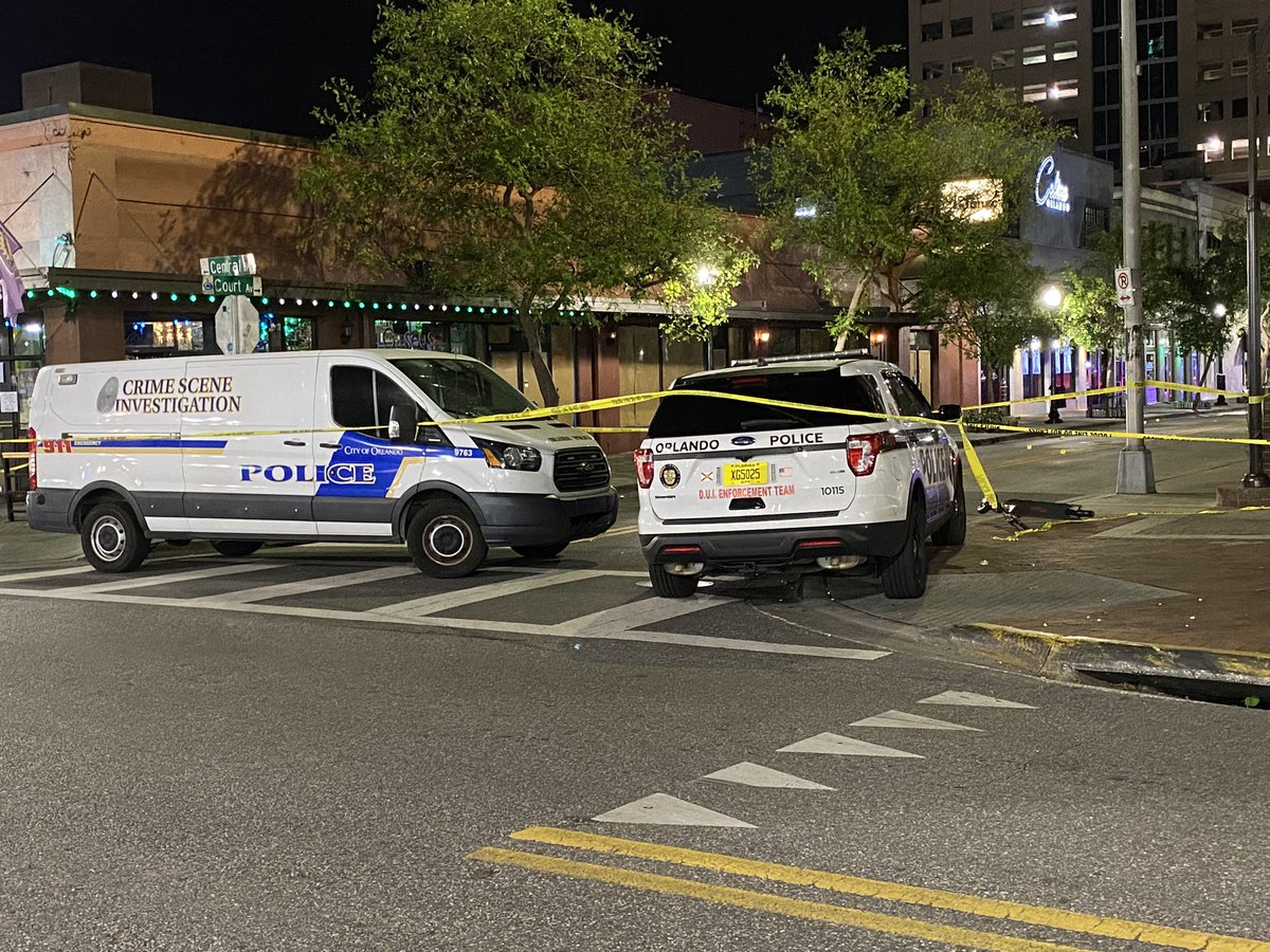 Scene  from overnight in downtown Orlando.   An  bystander was shot in the leg after police say people in two vehicles opened fire at each other on Court Ave near Central Blvd.