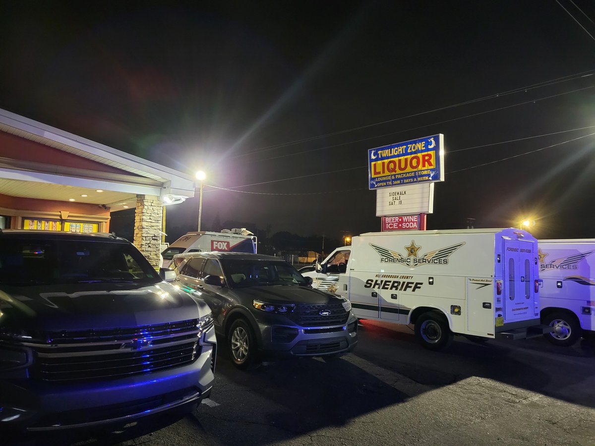 The HCSO is investigating a homicide investigation at the Twilight Zone Liquor on SR 60 E near the Hillsborough/Polk Co. border. 1 victim is deceased, a 2nd taken to a local hospital. Detectives are now looking for the suspected shooter.