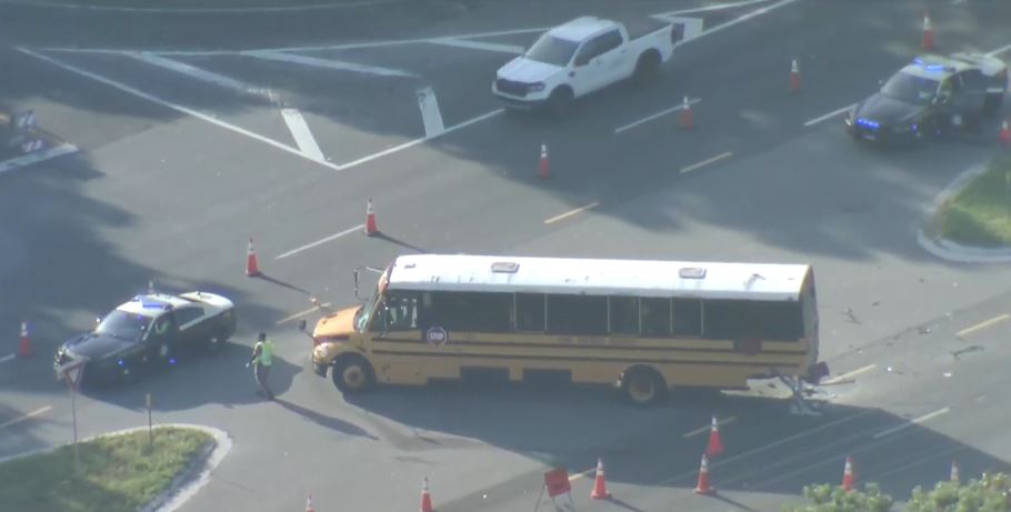 Fatal crash involving school bus with 17 children on board in Lake County at US-27 & Great Ecret Drive. No children reporting injuries at this time, per FHP. Driver of other car pronounced dead on scene.