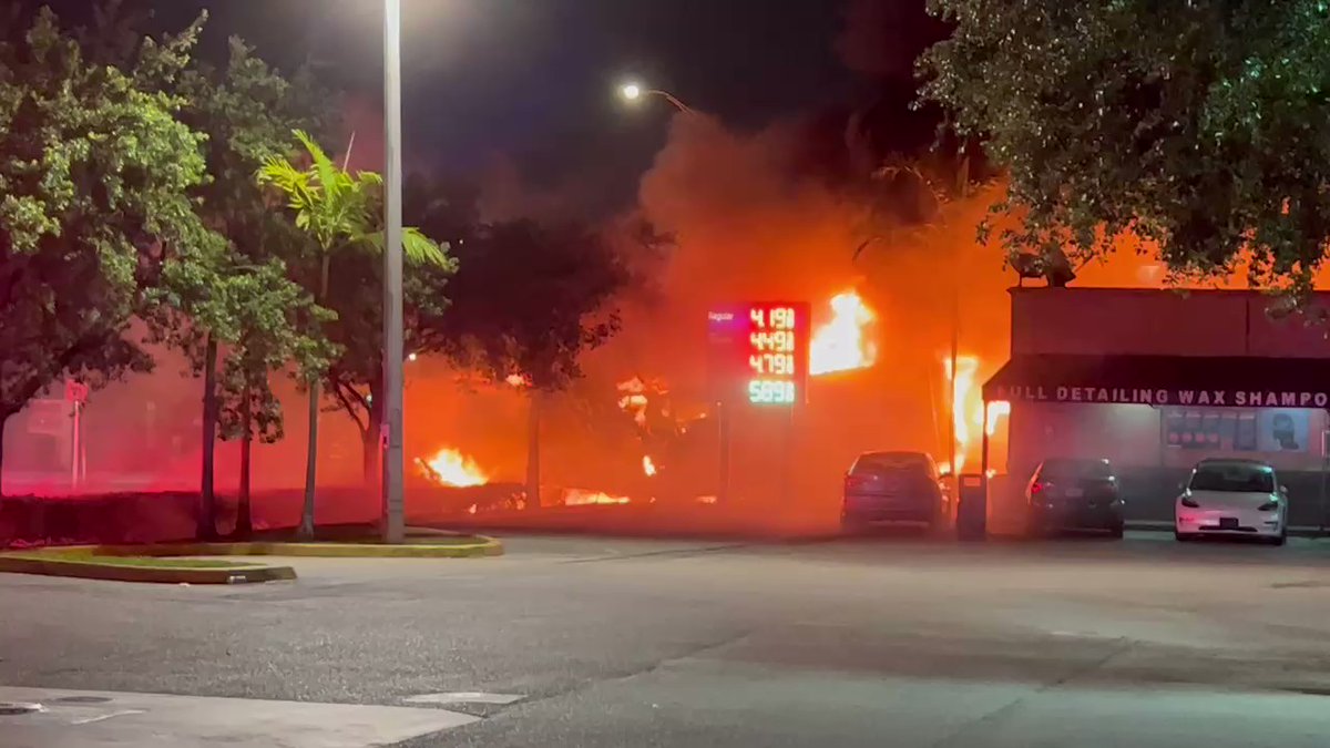 large truck on fire at a gas station off of NW 27th Ave in Miami Gardens right near the palmetto expy. There is another car sitting in front of the truck also engulfed in flames. Avoid this area as emergency crews work to contain the fire