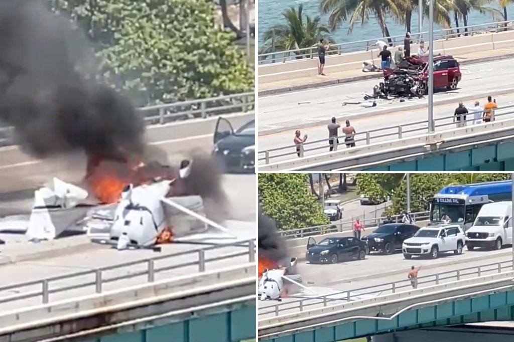 6 injured, 2 seriously, when small plane crashes, catches fire on Miami highway