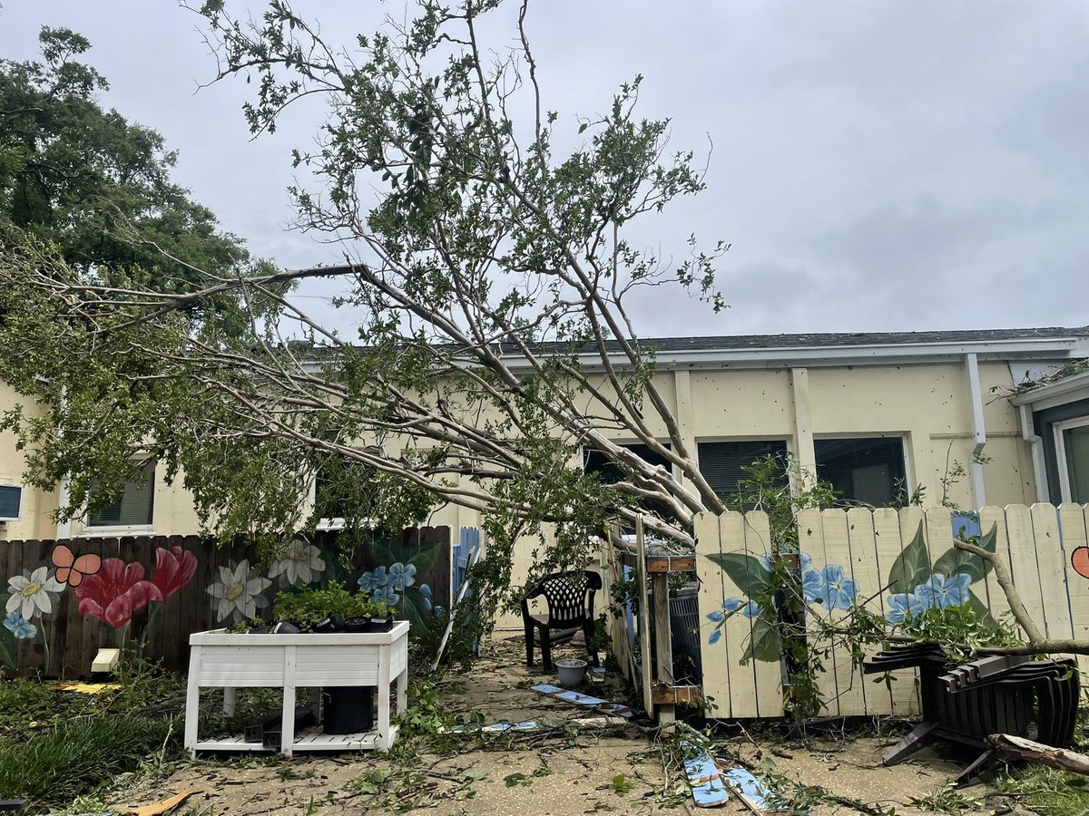 STORM DAMAGE - One neighborhood in Pensacola was hit hard by this morning's storm, including the Council on Aging. This is on Royce Street.   Crews are on site surveying the damage