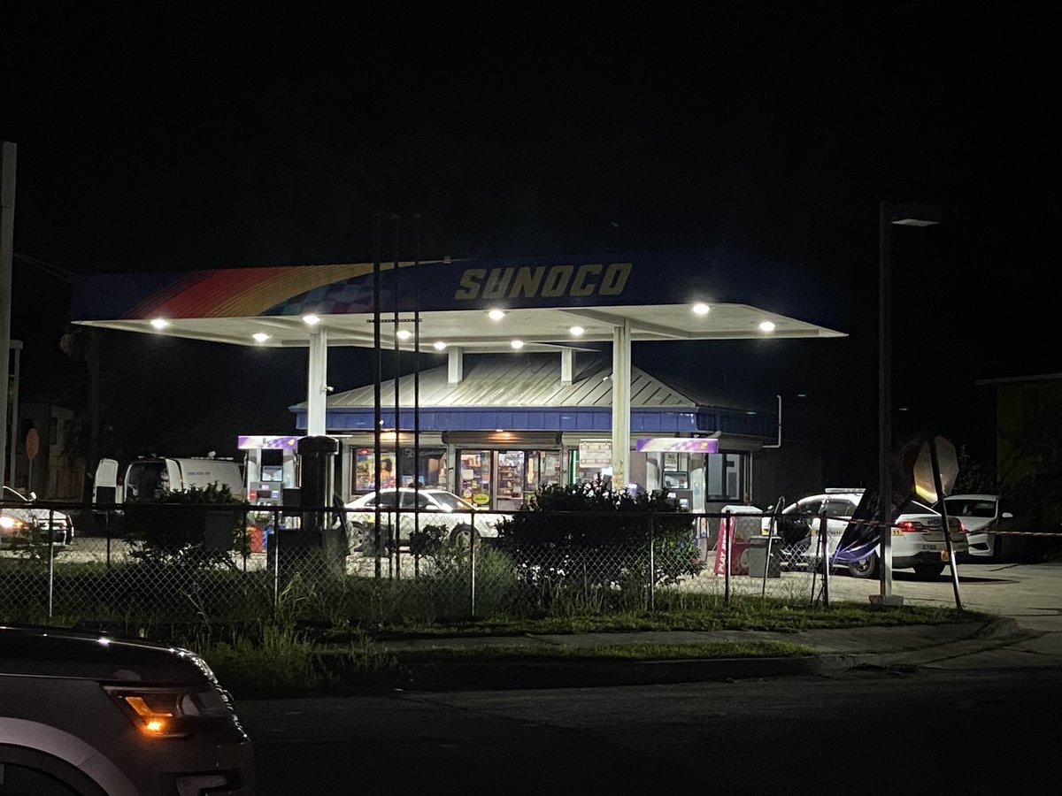 Reported shooting on Kings Road. Appears to be at this Sunoco gas station. I'm seeing several people being questioned by officers. Parking lot blocked off. Crime scene unit on scene.