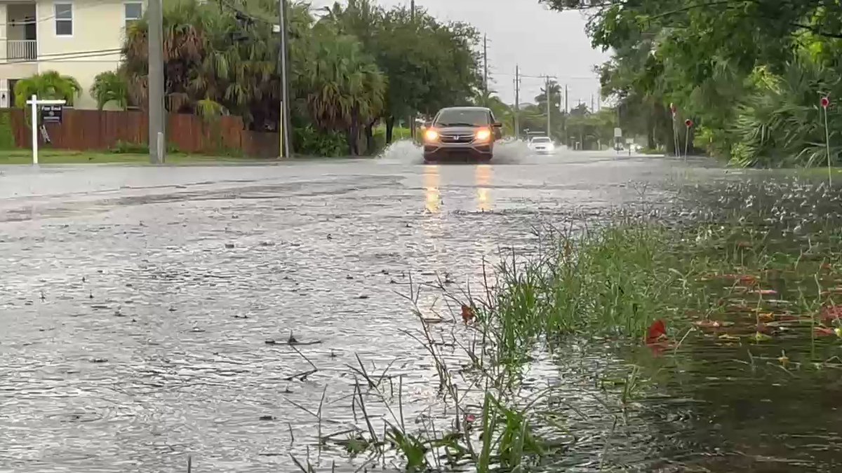 The rain has lightened up in Boca Raton but some streets like this one is pretty flooded. Yet vehicles are braving through the water