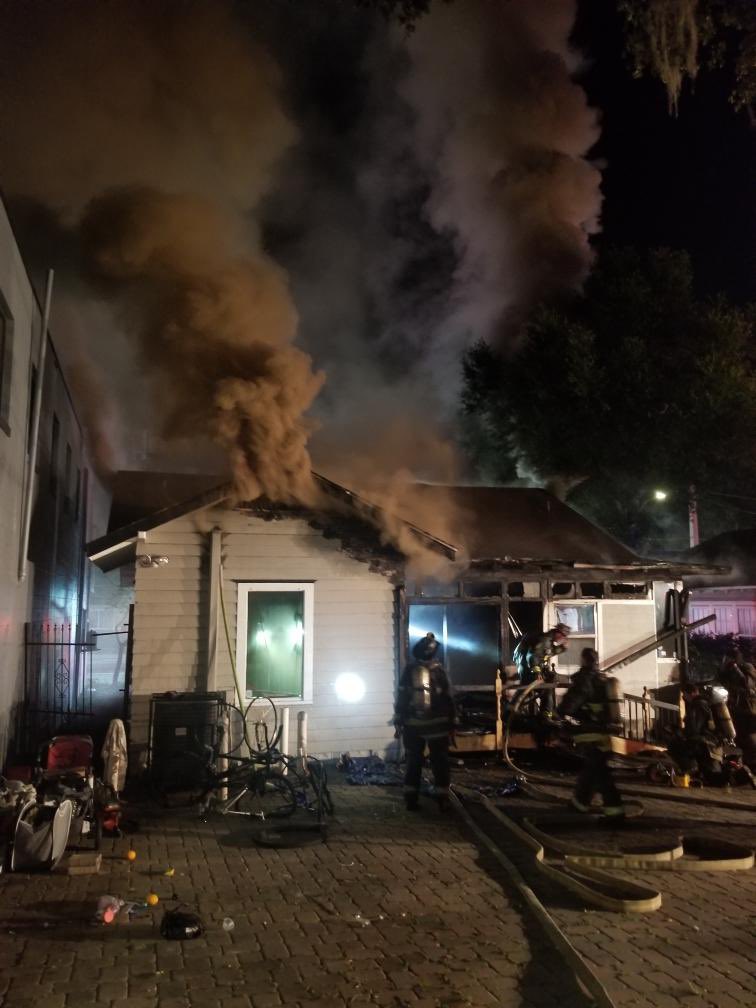 The crew of Engine 4 was first on scene to this commercial building fire around 11pm. A total of three Tower Trucks, five Engines, a Heavy Rescue, one Rescue, Air 7, and three Chiefs responded. Luckily, the office was vacant and there are no reported injuries