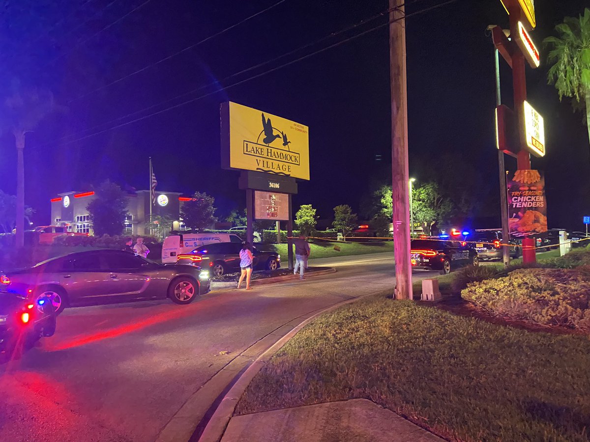 Haines City Police say an officer was flown to Lakeland.  The gun on his holster went off and his right leg was shot during a physical scuffle with two people, police said.  How it went off is still under investigation   It happened on US 27 and Glen Este Blvd  