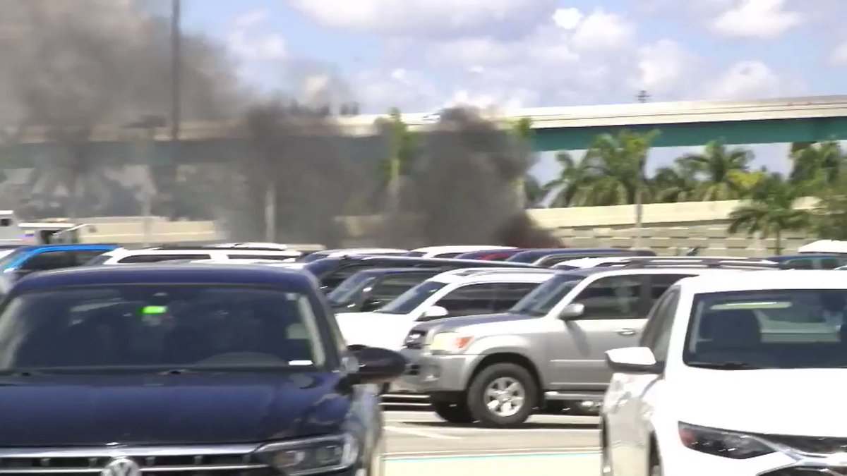 Firefighters battling multiple car fire outside Hard Rock Stadium