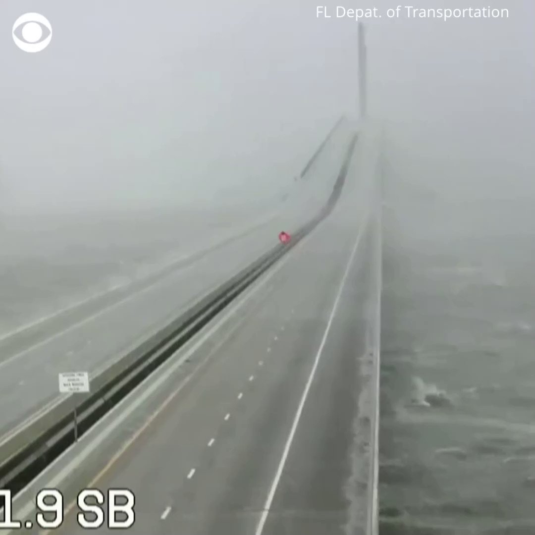 A webcam over Sunshine Skyway Bridge in Tampa captures the impact of Hurricane Ian's strong winds and rain