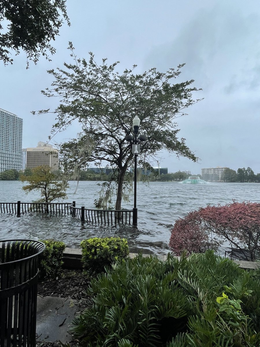 Stepped outside for a second to check out Lake Eola.  The sidewalks are totally underwater off E Central Blvd, but the street isn't flooded yet