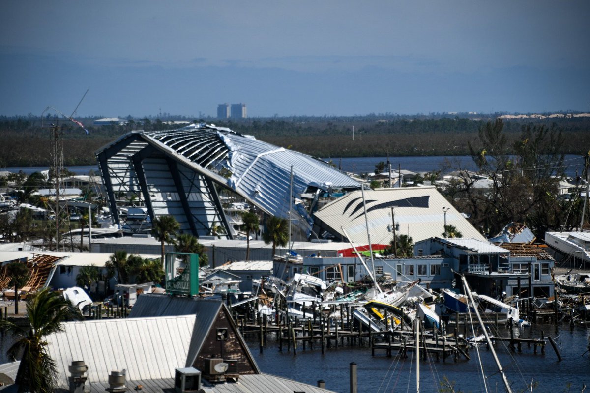 Damage in Ft. Myer's Beach caused by Hurricane Ian. The bridge leading to the beach is now closed to the public