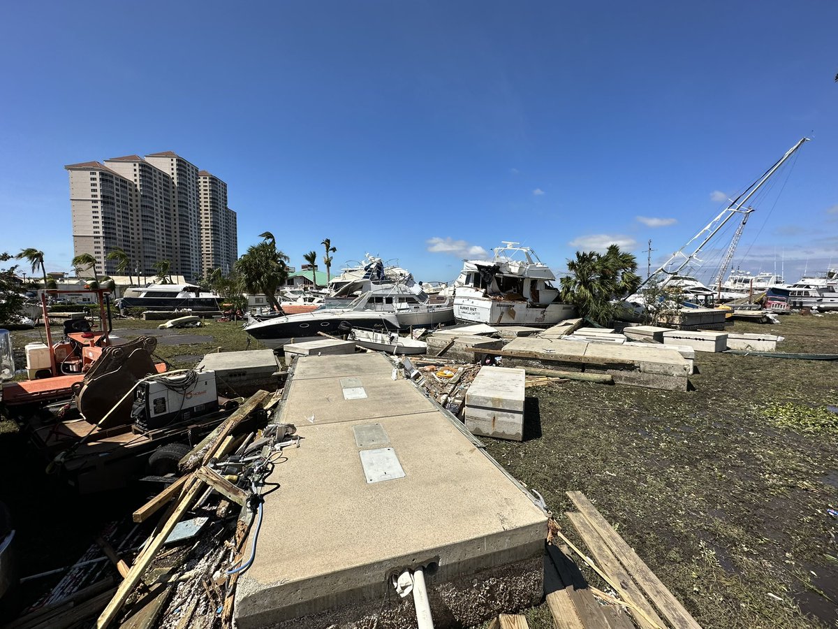 The marina in Fort Myers looks like a war zone. Boats piled on top of boats piled on top of boats. Ian brought storm surge flooding up the Caloosahatchee River, destroying everything in its path.