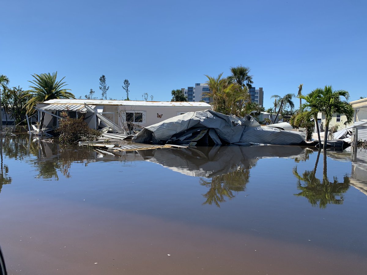 Images as we approach Sanibel. A mobile home park not only dealt with high winds but also flooding