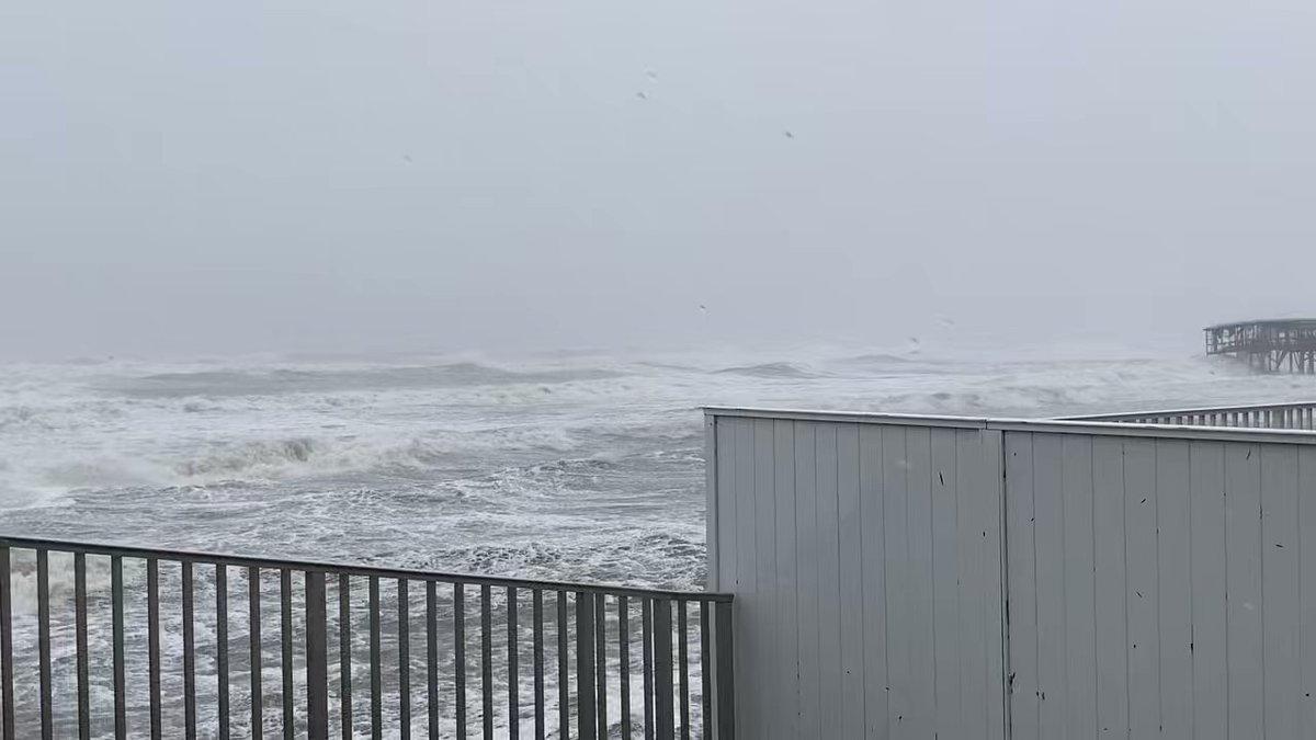 More storm related damage at Sunglow Pier in parking lot & next door condo pool area. Ocean gobbling it up