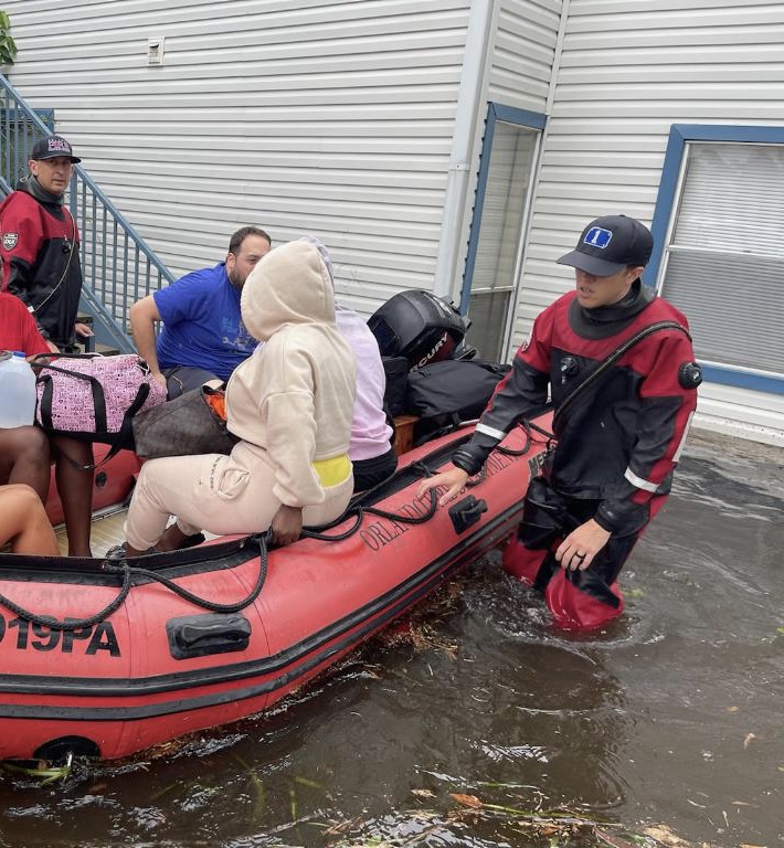 Members of Florida US&R Task Force 4 and Orlando's Dive team conducted numerous water rescues within the city. Hurricane Ian brought historic flooding, as approximately 300 people were evacuated with some areas receiving in excess of 14 inches of water