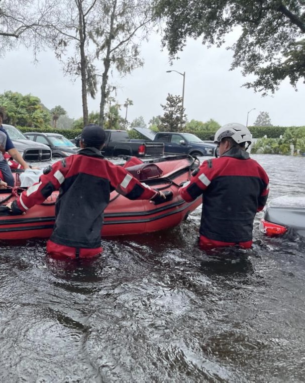 Members of Florida US&R Task Force 4 and Orlando's Dive team conducted numerous water rescues within the city. Hurricane Ian brought historic flooding, as approximately 300 people were evacuated with some areas receiving in excess of 14 inches of water