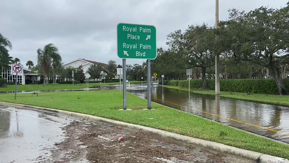 Royal Palm Boulevard is closed due to flooding near the First Presbyterian Church