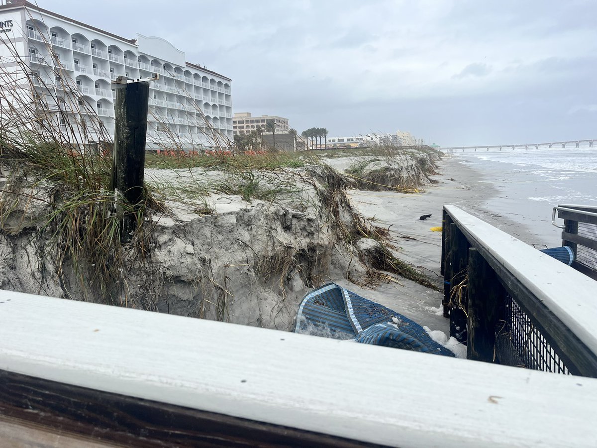 Better look at the dune erosion by Nicole. This is Jacksonville Beach. However, the berm held & did it's job in this area and kept water away from the roads. Expect lots of debris in the water in the following days.