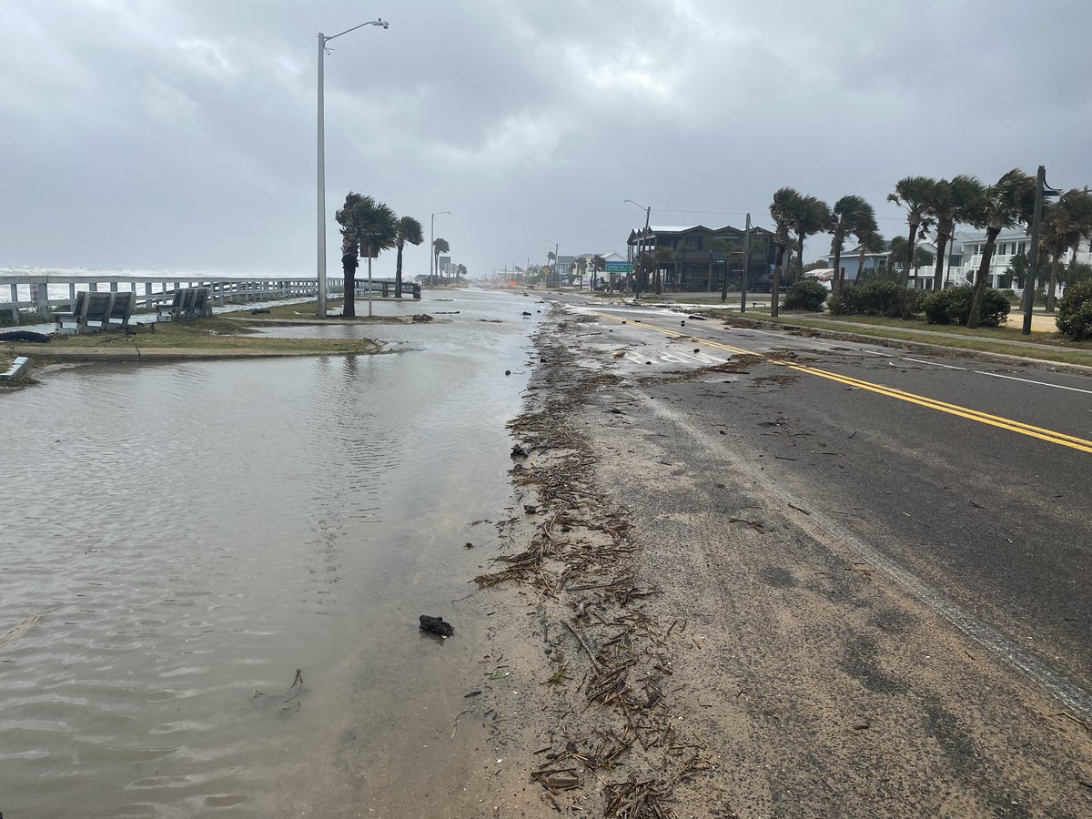 A1A here in Flagler Beach. This is at 5th St. strong waves feeding some significant ponding along the roadways.   It's closed and traffic is being re-routed