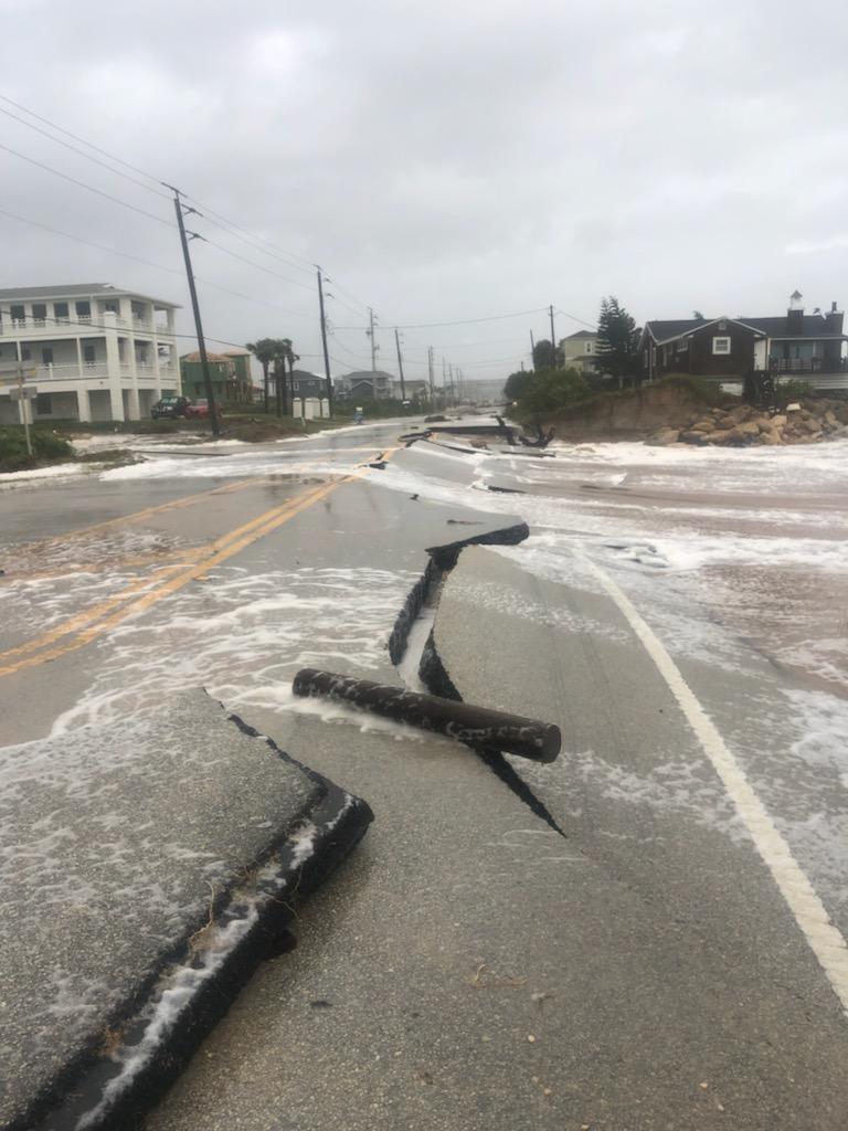 A portion of the road near the 3400 Block of Coastal Highway has been compromised due to the effects of storm surge combined with high tide.   