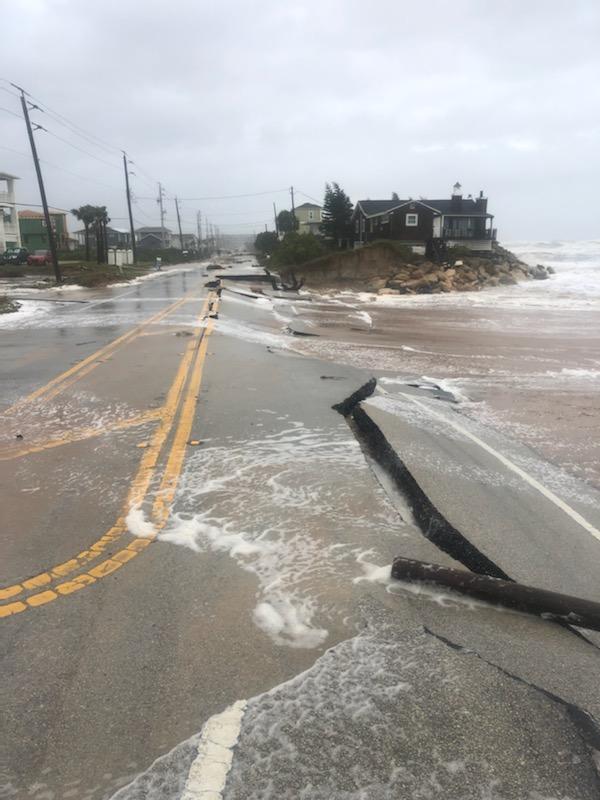 A portion of the road near the 3400 Block of Coastal Highway has been compromised due to the effects of storm surge combined with high tide.   