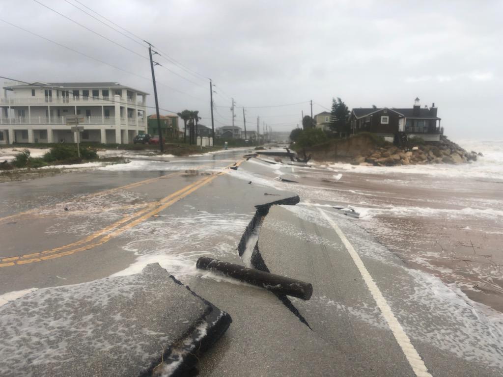 A portion of the road near the 3400 Block of Coastal Highway has been compromised due to the effects of storm surge combined with high tide.   