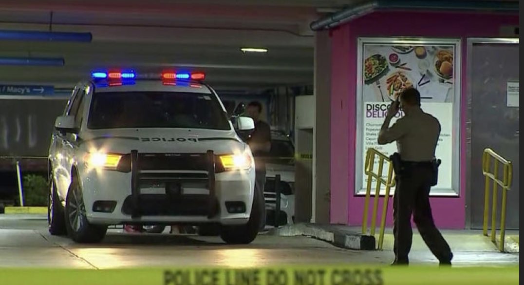 Shooting at a Dadeland mall parking lot around 21:30.  A witness heard people arguing before the shots rang out, leaving one man shot in the leg.   Police were able to detain two suspects after they fled the scene and crashed and are searching for two more