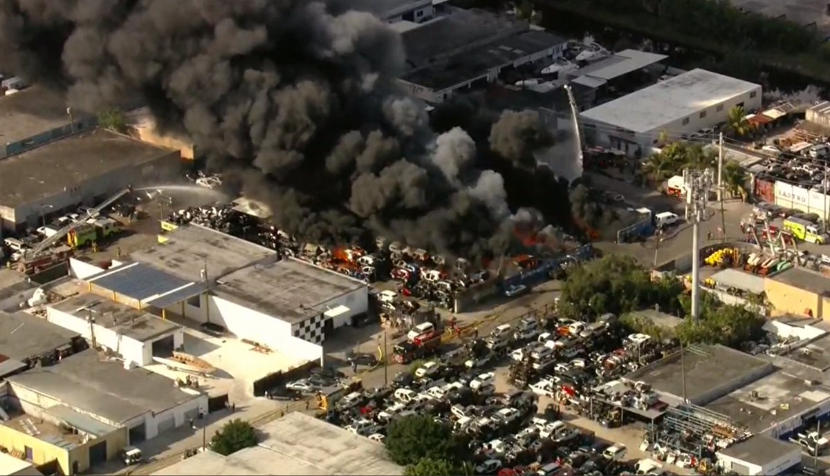 Massive fire at a Hialeah, Florida junkyard - just NW of Miami