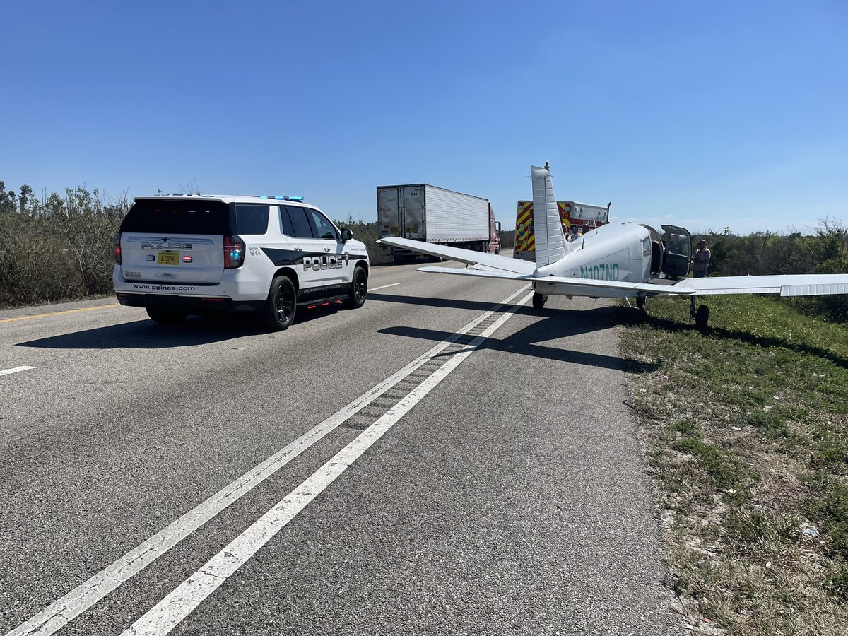 Traffic Advisory: Officers are assisting with a plane that landed in the southbound lanes of US-27, just south of Pembroke Road. The pilot has no reported injuries & landed due to engine trouble.  Southbound traffic is being temporarily delayed until the roadway can be cleared