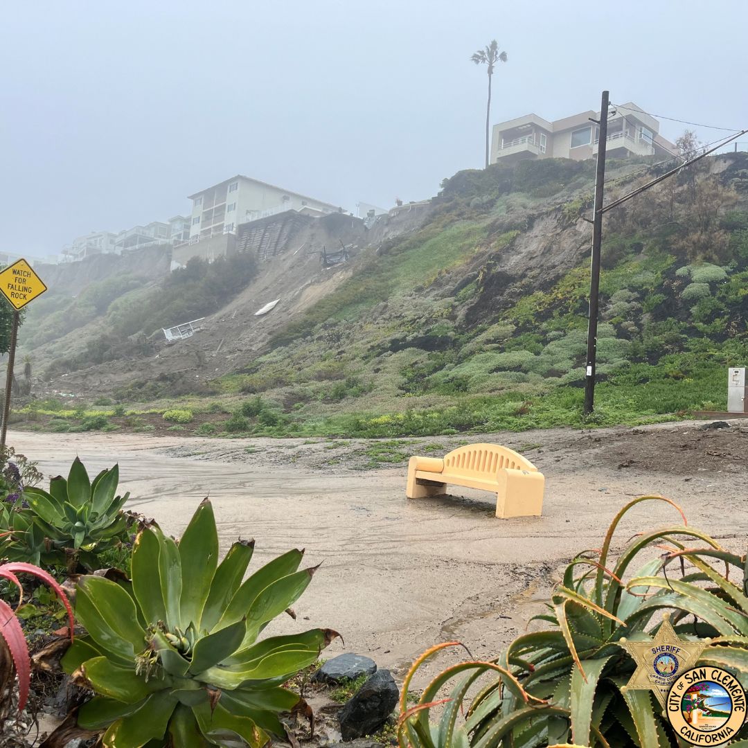 Due to a recent mudslide, the 1500 block of Buena Vista as well as the beach trail between North Beach and El Portal are unsafe for public access. 1501, 1503 and 1505 Buena Vista have been yellow tagged by OCFA. OCFA, OCSD and city crews are on site working to assess