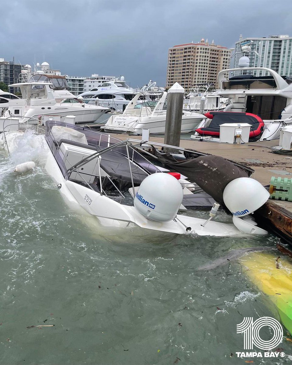 This boat at Marina Jack in downtown Sarasota was destroyed during the storm.  