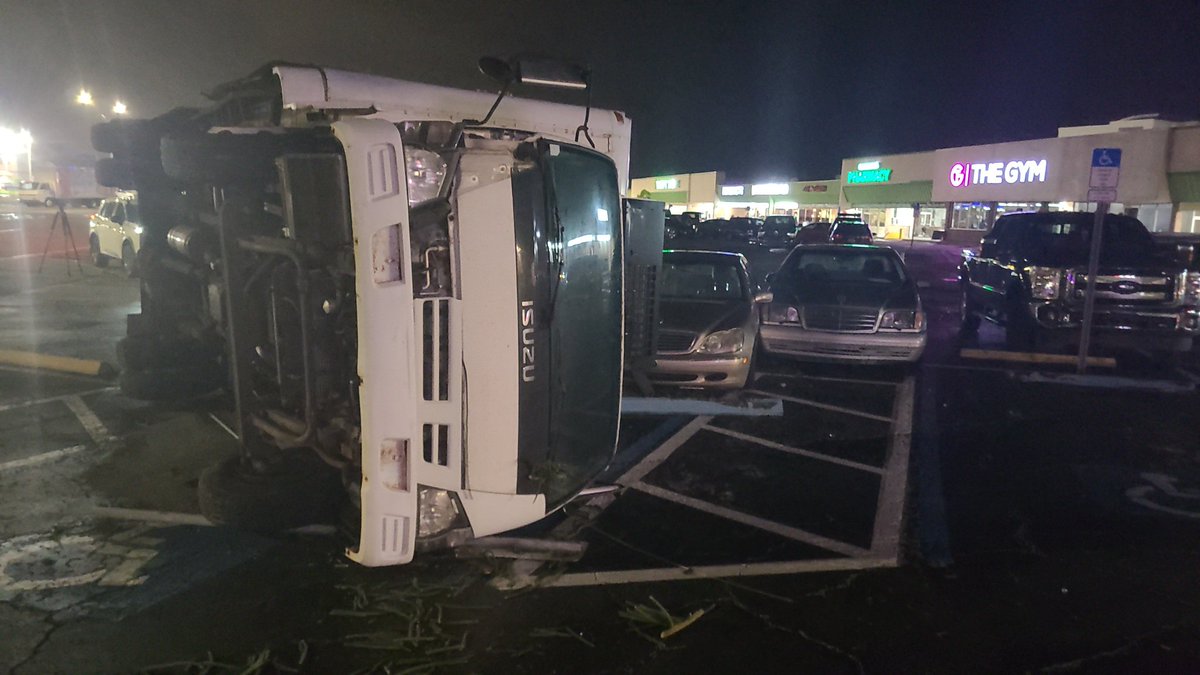 Severe storms in Dunedin caused a lot of damage to the Causeway Plaza, even overturning a truck in the parking lot. No injuries have been reported