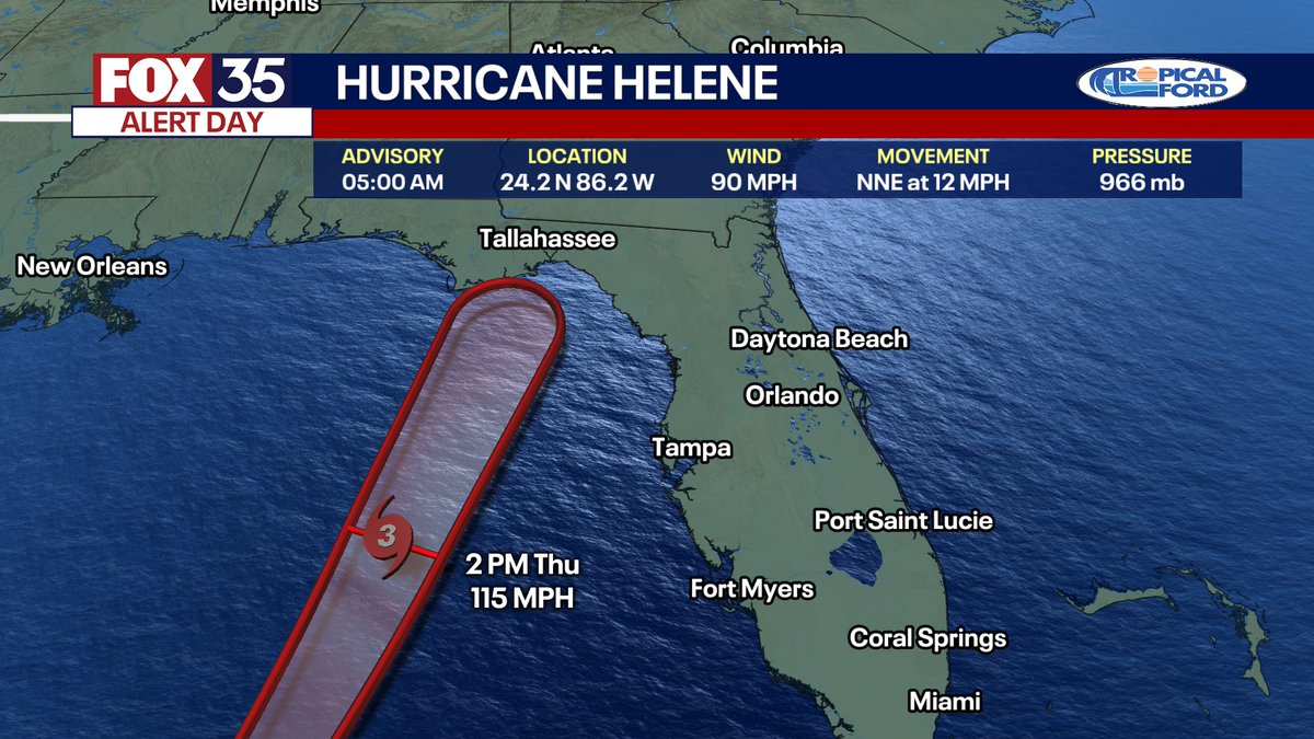 Hurricane Helene is heading for the FL panhandle Big Bend region and is forecast to strike Tallahassee as a major hurricane this evening. This scenario is something that region has not experienced in over a century. Trees will block roads and knock out power