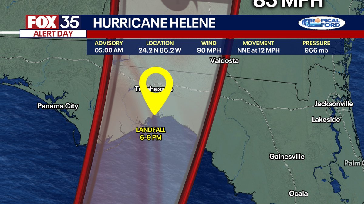 Hurricane Helene is heading for the FL panhandle Big Bend region and is forecast to strike Tallahassee as a major hurricane this evening. This scenario is something that region has not experienced in over a century. Trees will block roads and knock out power