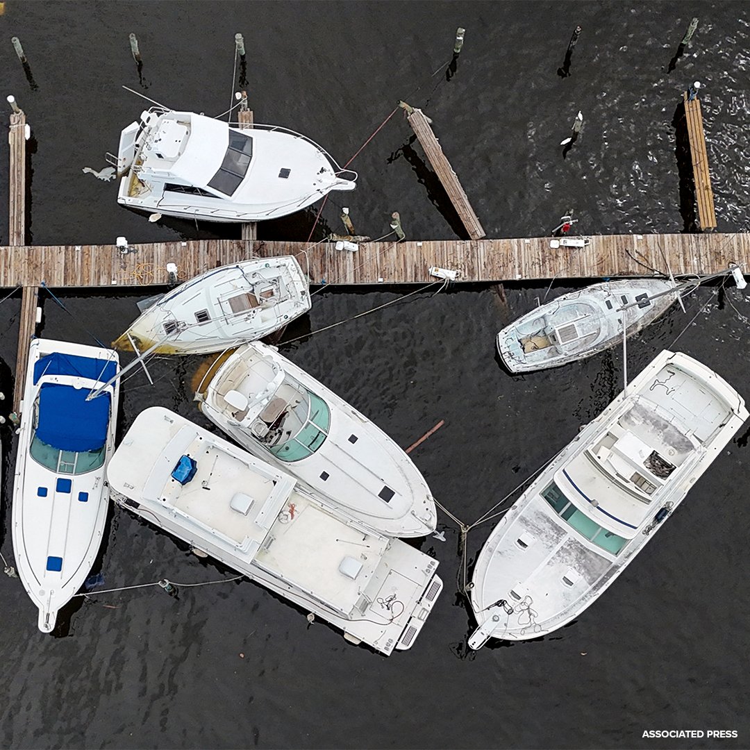 BOATS DAMAGED BY HELENE: Photos coming out of St. Pete in Hurricane Helene's aftermath are jarring. Just think of the sheer amount of water and power it takes to move these giant vessels. Our thoughts remain to all impacted.