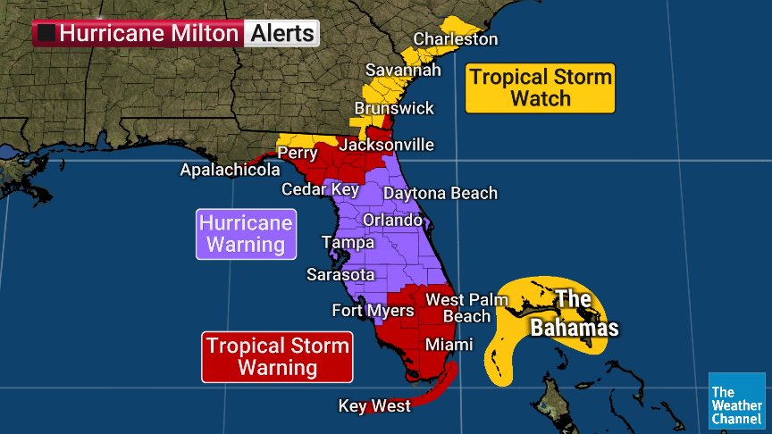 Damaging and life-threatening flooding and winds, and widespread and long-lasting power outages, will occur far inland and all the way to the east coast, well south AND WELL NORTH of the center of Milton