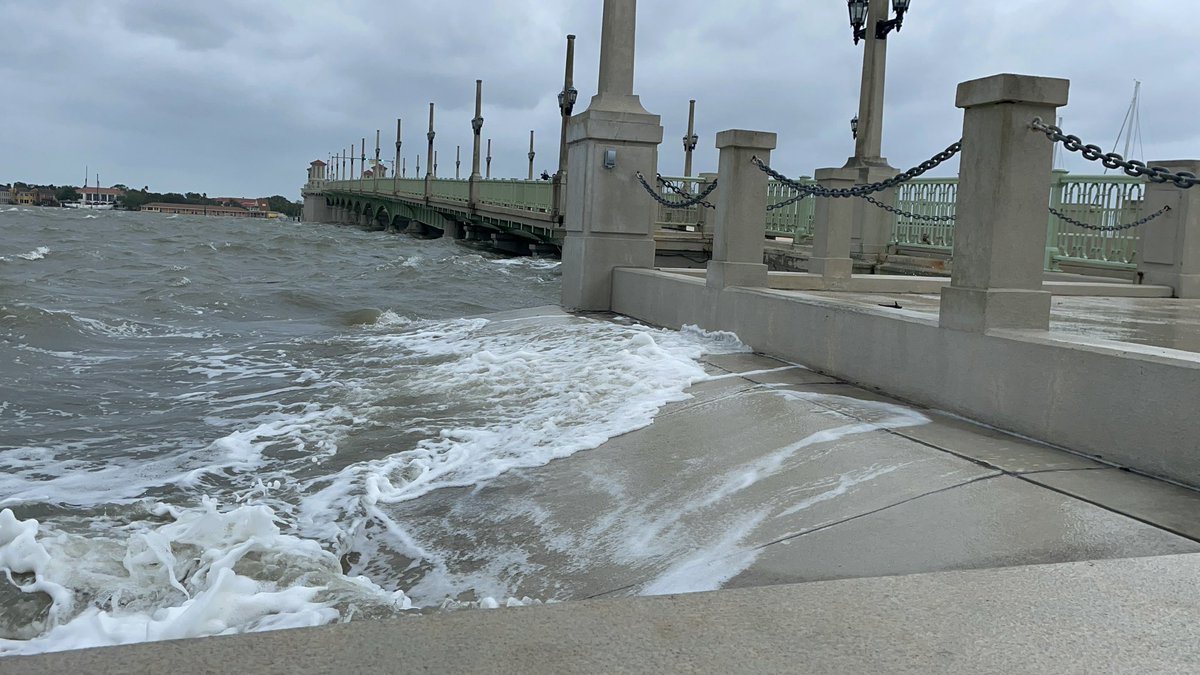 ST. AUGUSTINE : Tidal flooding has shut down the Bridge of Lions. High-tide is starting to recede, but the waves are still crashing onto the Bayfront