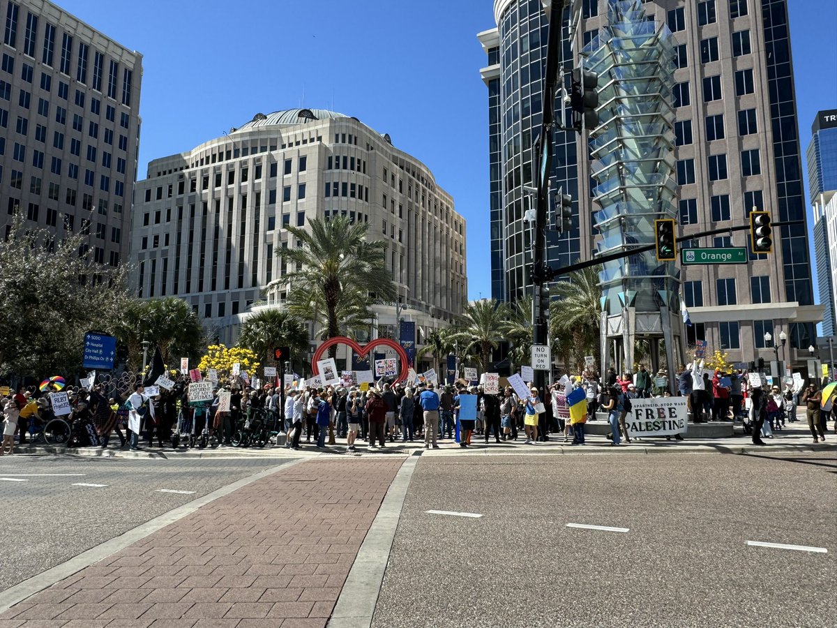 Hundreds of people have gathered outside Orlando’s City Hall for a Not My President’s Day Rally to protest the second Trump administration as part of the 50501 movement