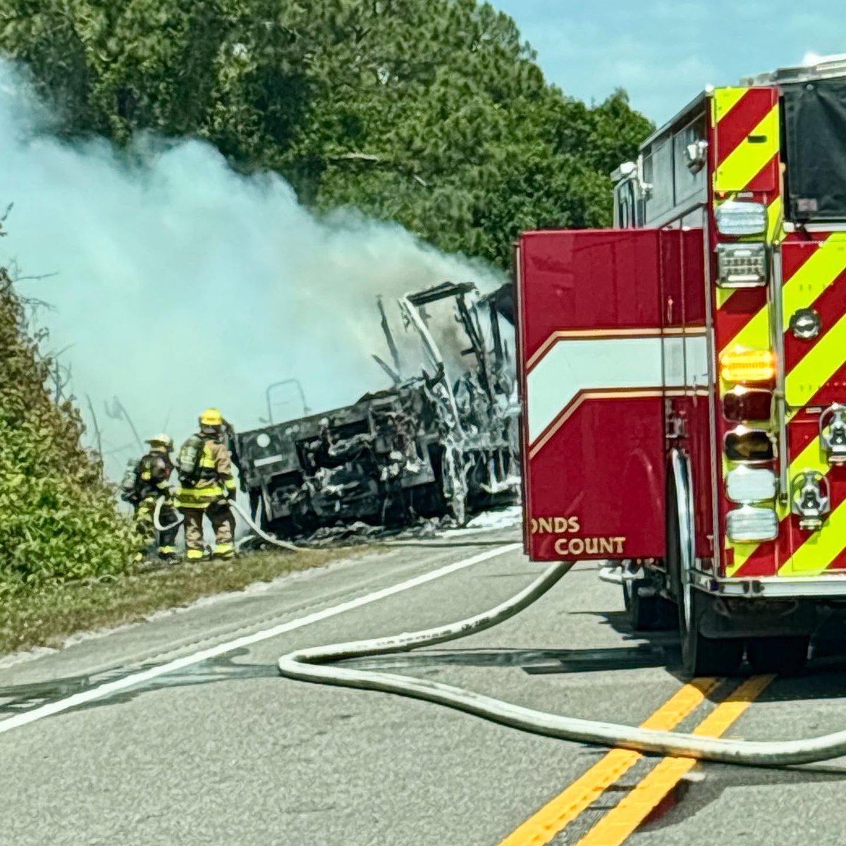 Fire engulfs RV in Indiantown near 20000 SW Warfield Boulevard, north of SW Fox Brown Road. 