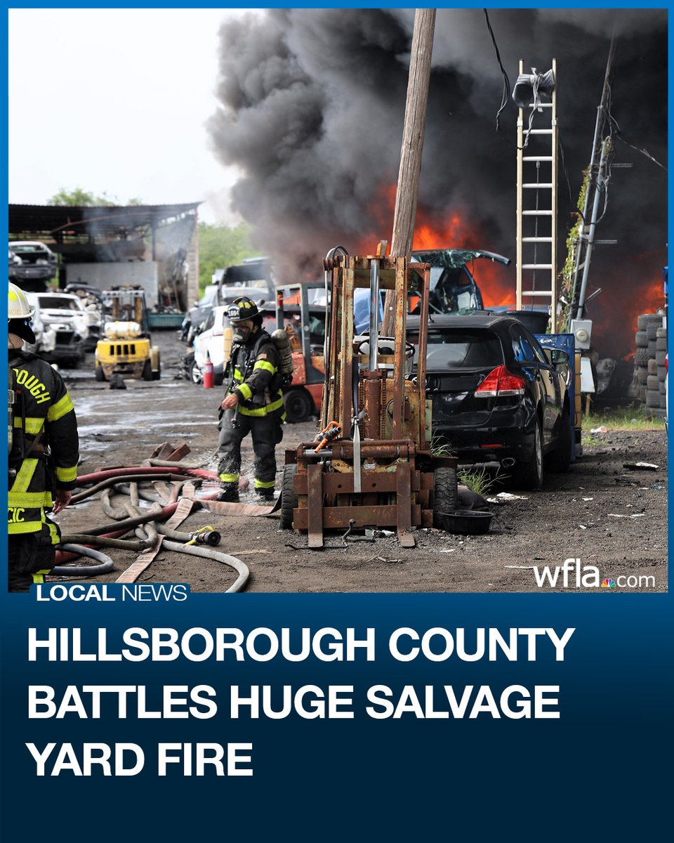 1 person was seriously injured in a, 20-car blaze in a salvage yard in Tampa, Hillsborough County Fire Rescue said