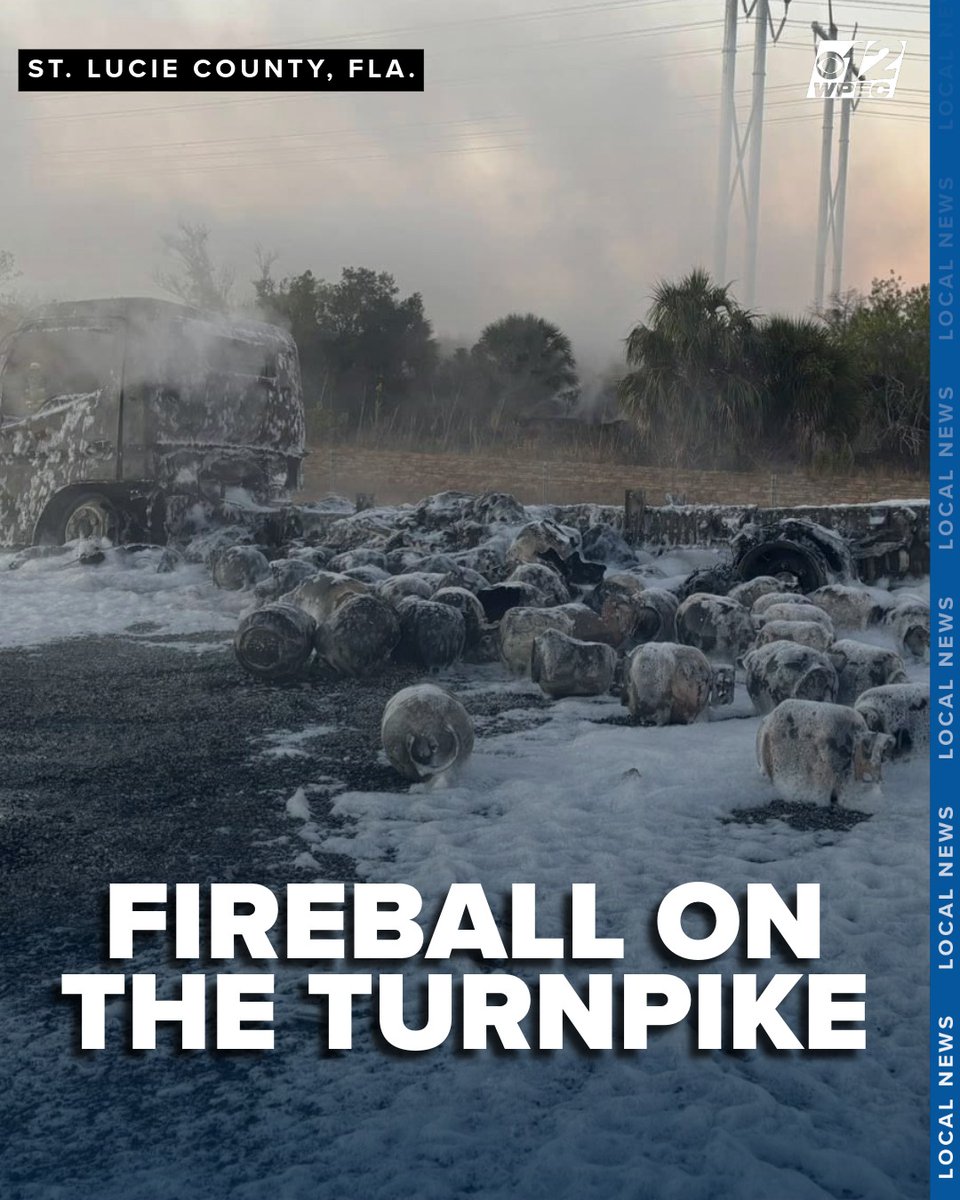 A propane truck carrying over 240 propane tanks caught fire on the Turnpike in St. Lucie County, resulting in multiple tanks exploding and a highway shutdown