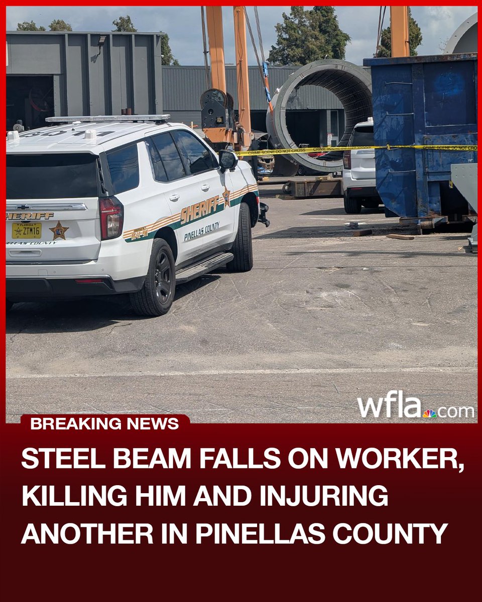 One person is dead, and another is hospitalized after a steel beam falls from a forklift in Pinellas County
