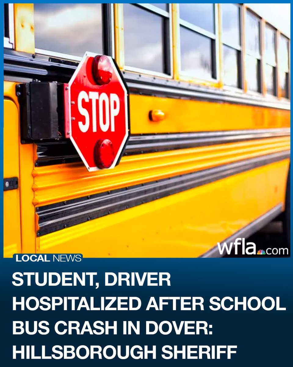 Two people were hospitalized after a car struck a school bus in Dover on Tuesday morning, the Hillsborough County Sheriff's Office said